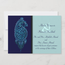 Henna Peacock (Wedding) (blau) Einladung