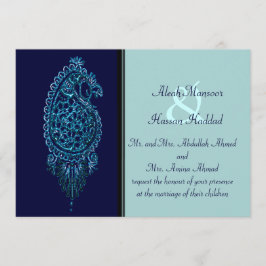 Henna Peacock (Wedding) (blau) Einladung