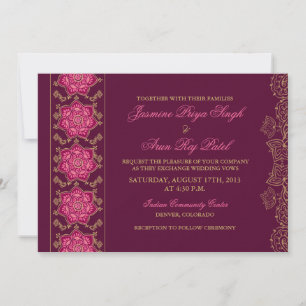 Henna Raisin Pink Gold Indian Wedding Einladung
