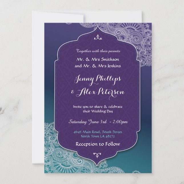 Henna Style Jewel Wedding Party Arabian Invitation Einladung (Vorderseite)