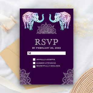 Henna Tattooed Elephants Indian Wedding RSVP Karte