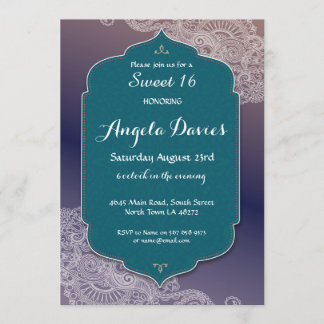 Hennastrauch-Art-Juwel-Bonbon 16 Geburtstags-Party Einladung