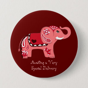 Hennastrauch-Elefant (rot/Rosa) (Babyparty) Button