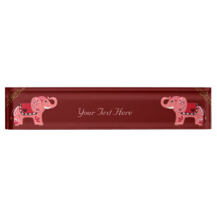 Hennastrauch-Elefant (Rot/Rosa) Namensplakette