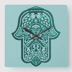Hennastrauch-Hand von Hamsa (aquamarin) Quadratische Wanduhr