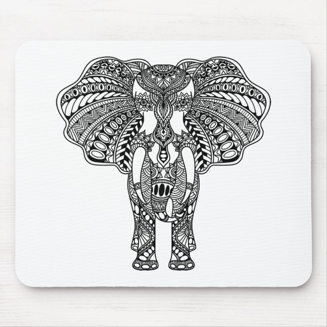 Hennastrauch Mehndi verzierte indischen Elefanten Mousepad (Vorne)