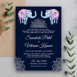 Hennatätowierte Elefanten Indische Hochzeitseinlad Einladung