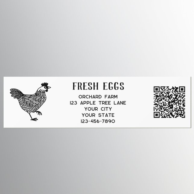 Henne Fresh Eggs QR-Code Autoaufkleber (Fresh Eggs chicken hen bumper sticker with custom text, farm details and QR code)