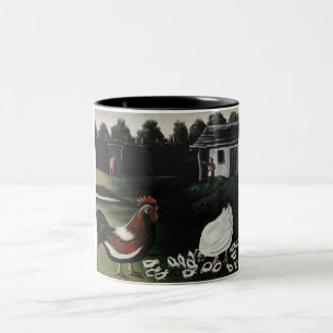 Henne mit ihren Küken in einer ländlichen Hoflands Zweifarbige Tasse