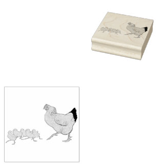 Henne und ihre Küken Vintage-Illustration Gummistempel
