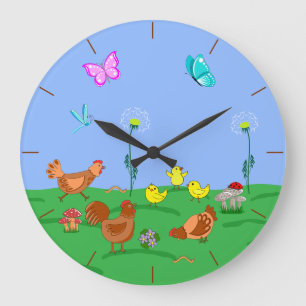 Henne und Küken Große Wanduhr