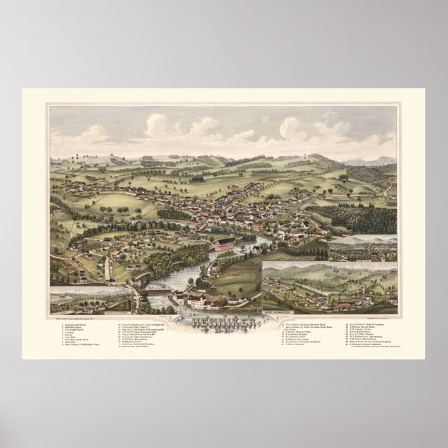 Henniker, NH Panoramic Map - 1889 Poster (Vorne)