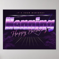 Henning Name Vorname lila Retro Poster Geburtstag