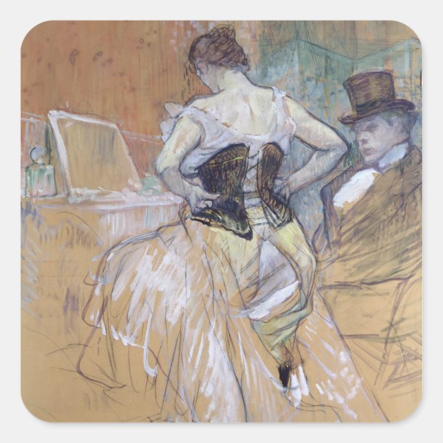 Henri de Toulouse-Lautrec | Frau auf ihrer Toilett Quadratischer Aufkleber (Vorderseite)