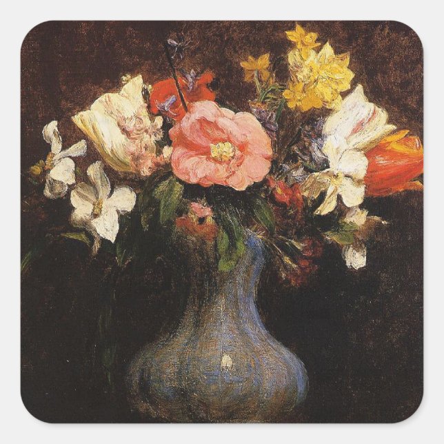 Henri Fantin-Latour, Blume, Camelias, Tulips Quadratischer Aufkleber (Vorderseite)
