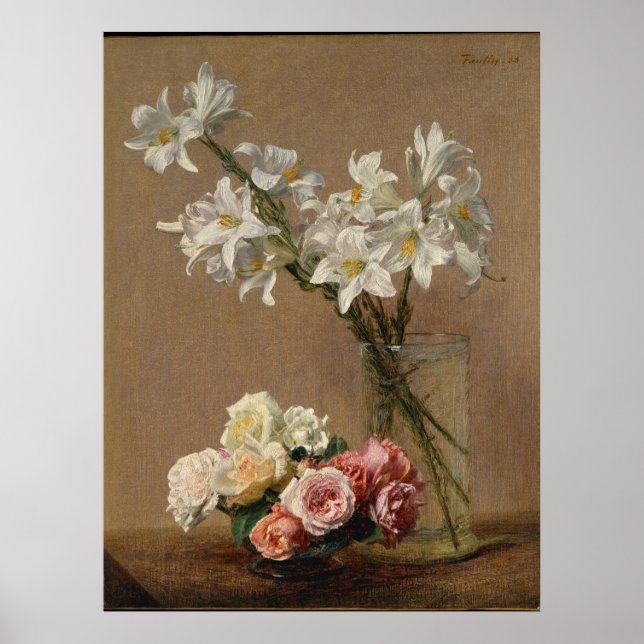 Henri Fantin-Latour Vintage Rose und Lilies Poster (Vorne)
