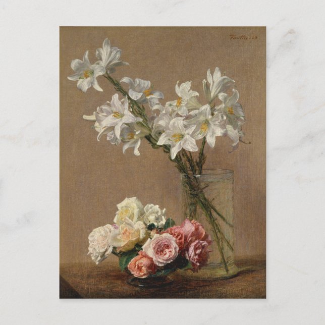 Henri Fantin-Latour Vintage Rose und Lilies Postkarte (Vorderseite)