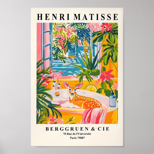 Henri Matisse Art, Deer in Bathtub Print, rosa Pos Poster (Vorne)