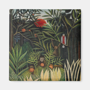 Henri Rousseau - Affen & Papagei im Urwald Magnet