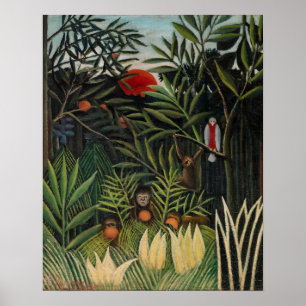 Henri Rousseau - Affen & Papagei im Urwald Poster
