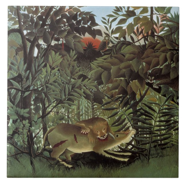 Henri Rousseau - Der Angriff der Hungrigen Löwen Fliese (Vorderseite)