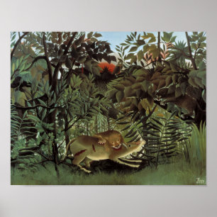 Henri Rousseau - Der Angriff der Hungrigen Löwen Poster