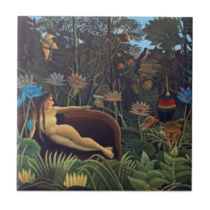 Henri Rousseau Der Traum - Dschungelfrau mit Tiere Fliese