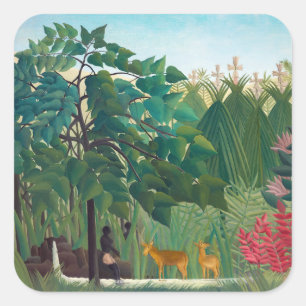 Henri Rousseau - Der Wasserfall Quadratischer Aufkleber