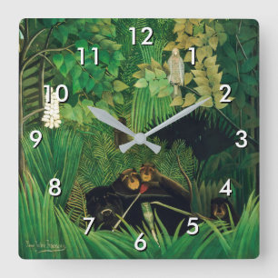 Henri Rousseau - Die lustigen Possenreißer Quadratische Wanduhr