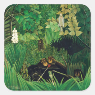 Henri Rousseau - Die lustigen Possenreißer Quadratischer Aufkleber