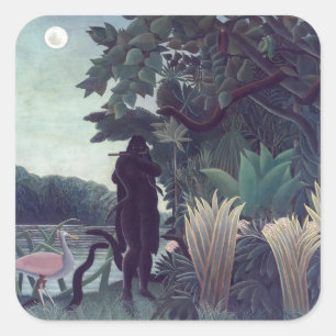 Henri Rousseau - Die Schlangenbeschwörerin Quadratischer Aufkleber