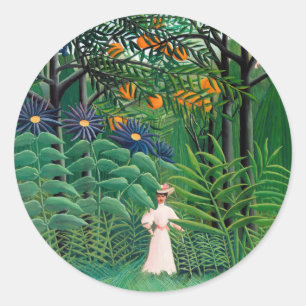 Henri Rousseau - Frau, die in einem exotischen Wal Runder Aufkleber