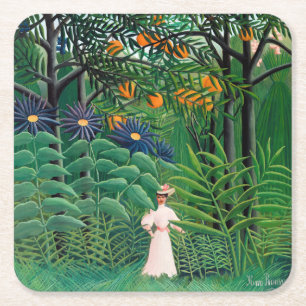 Henri Rousseau - Frauen wandern in einem exotische Rechteckiger Pappuntersetzer