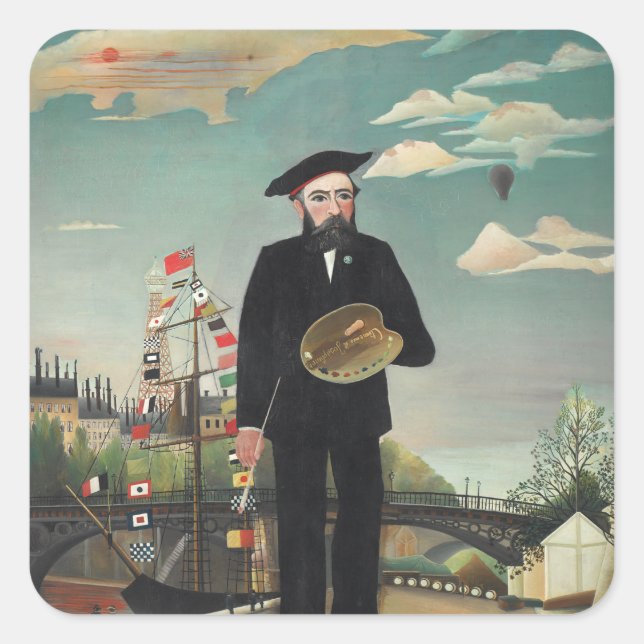 Henri Rousseau - Ich selbst Quadratischer Aufkleber (Vorderseite)