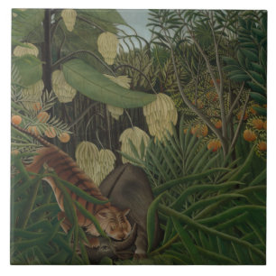 Henri Rousseau - Kampf zwischen einem Tiger Fliese
