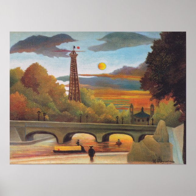 Henri Rousseau - Seine und Eiffelturm im Sonnenunt Poster (Vorne)