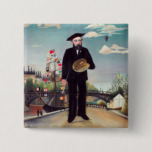 Henri Rousseau - Selbstporträt-Landschaft Button