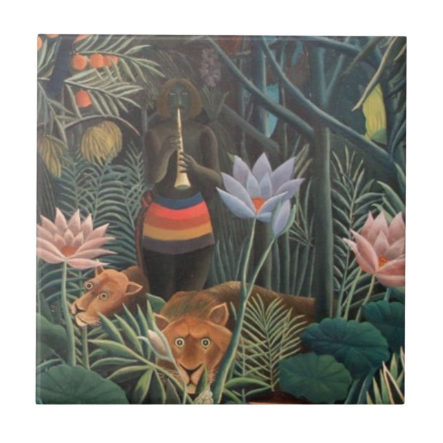 Henri Rousseau The Dream Dschungel Blume Naive Art Fliese (Vorderseite)