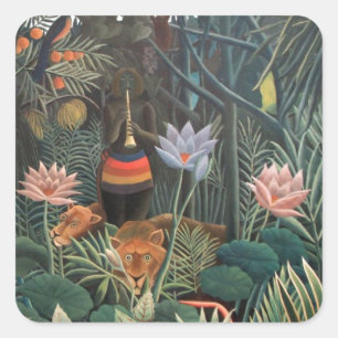 Henri Rousseau The Dream Dschungel Blume Naive Art Quadratischer Aufkleber
