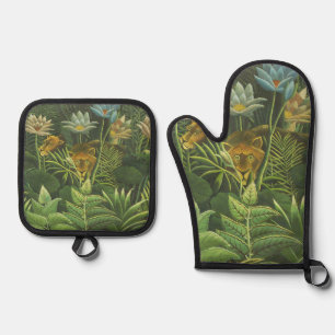Henri Rousseau Tropischer Dschungel Löwe Vintage D Ofenhandschuh & Topflappen-Set