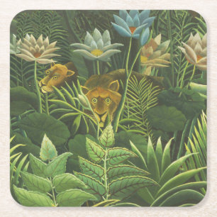Henri Rousseau Tropischer Dschungel Löwe Vintage D Rechteckiger Pappuntersetzer