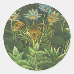 Henri Rousseau Tropischer Dschungel Löwe Vintage D Runder Aufkleber