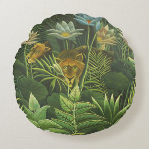 Henri Rousseau Tropischer Dschungel Löwe Vintage D Rundes Kissen