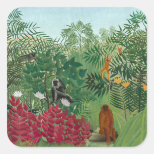 Henri Rousseau - Tropischer Wald mit Affen Quadratischer Aufkleber