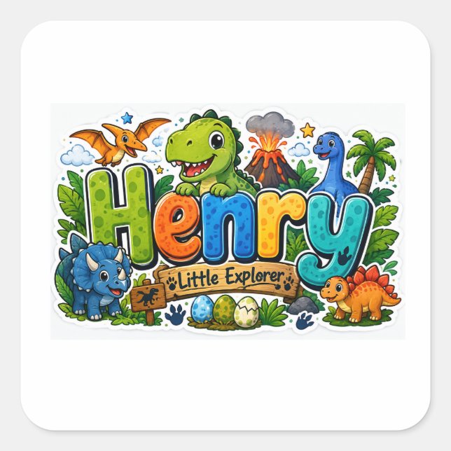 Henry Explorer Dinosaur Personalisierter Aufkleber (Vorderseite)