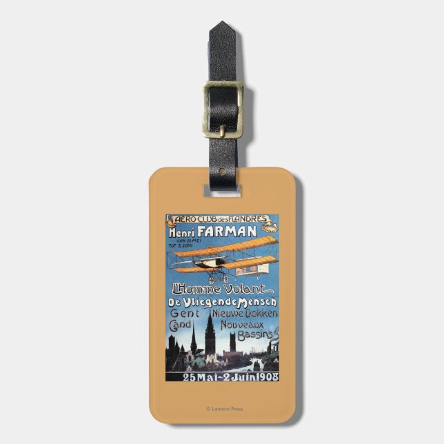 Henry Farman fliegt das Fliegen-Mannpromo-Plakat Gepäckanhänger (Vorderseite vertikal)