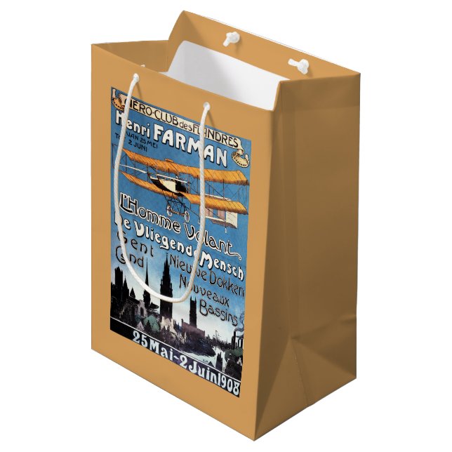 Henry Farman fliegt das Fliegen-Mannpromo-Plakat Mittlere Geschenktüte (Vorderseite Schrägansicht)
