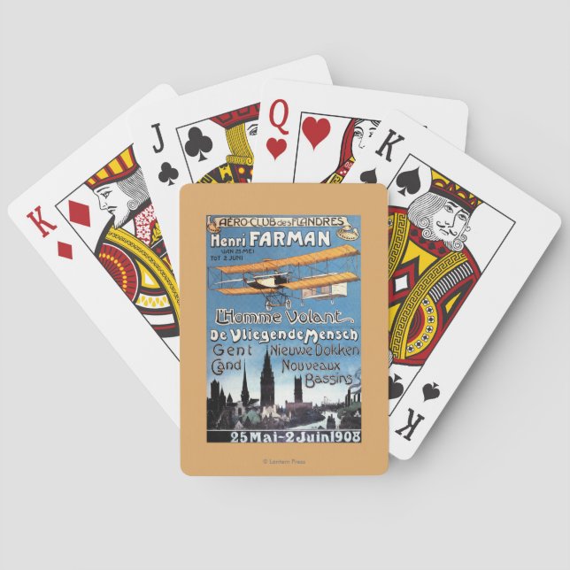 Henry Farman fliegt das Fliegen-Mannpromo-Plakat Spielkarten (Rückseite)
