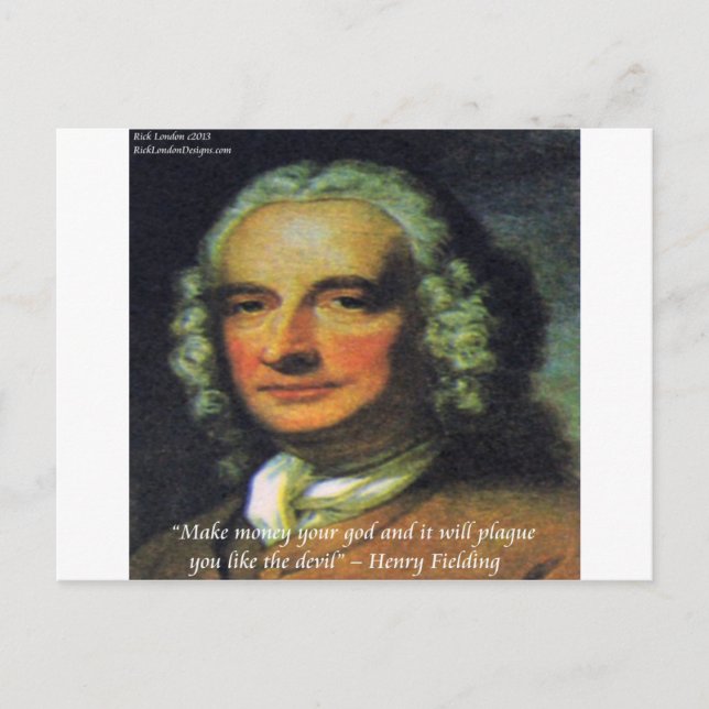 Henry Fielding "Wenn Geld dein Gott ist" Zitat Postkarte (Vorderseite)