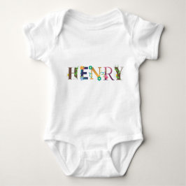 HENRY Name Art mit bestickten Blume Baby Strampler